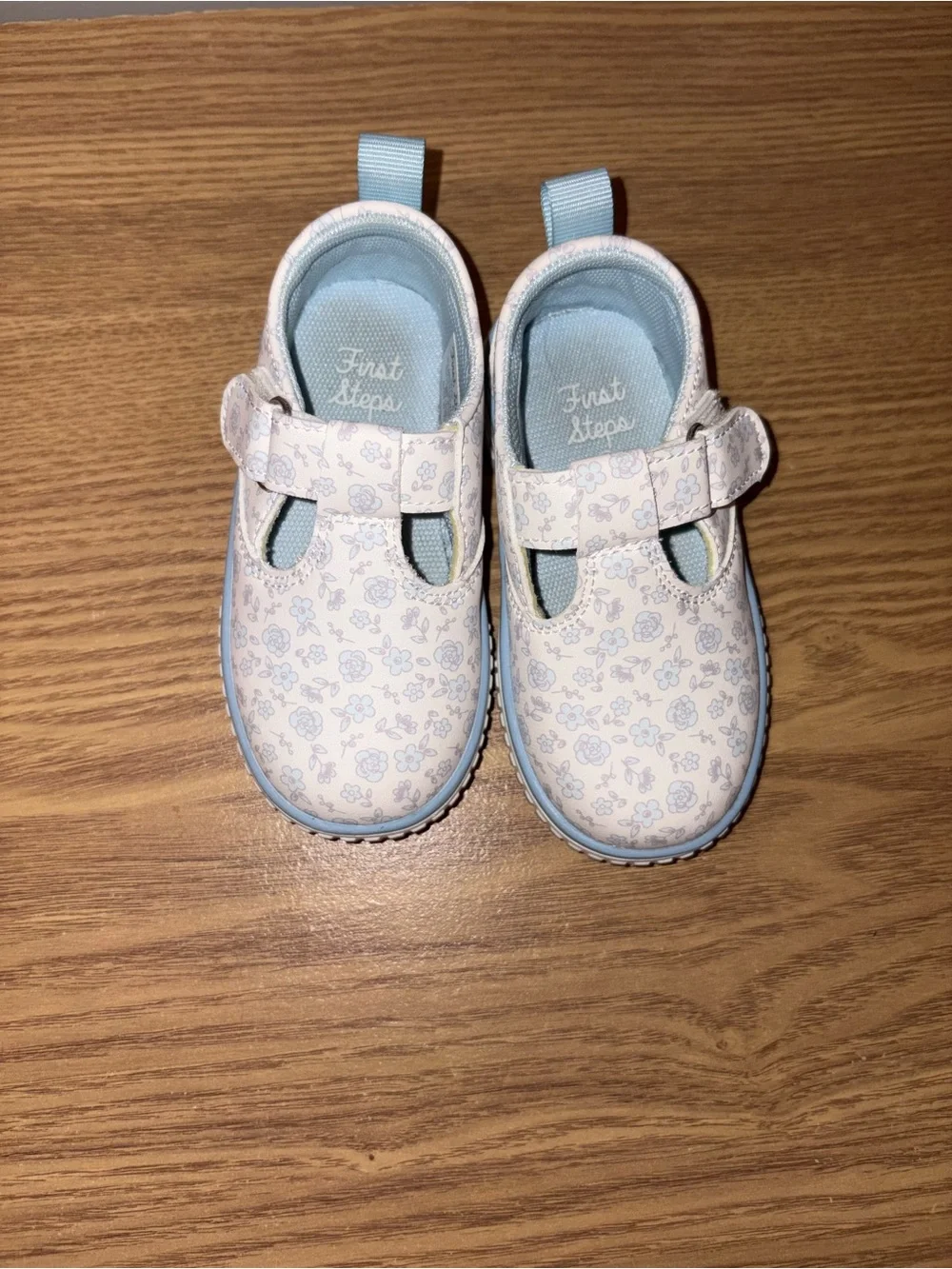 Baby Mary Jane Floral Shoes in Light Blue